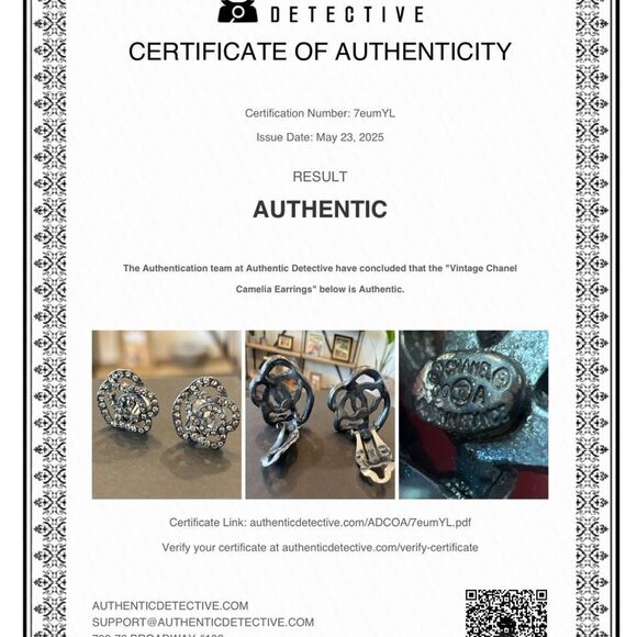 Elegant Chanel Silver Camellia Earrings - Picture 6 of 7